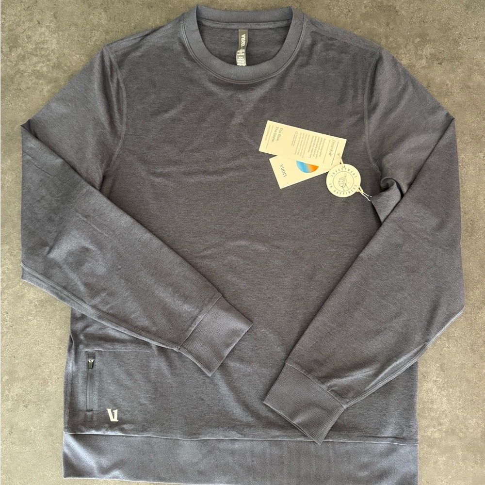 Vuori Ponto Performance Crew Large Gray DreamKnit NWT Zip Pocket